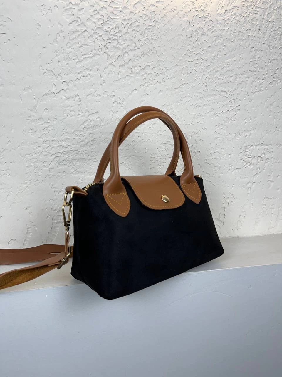 Siyah Nubuk Deri Mini Çapraz Çanta CB1177