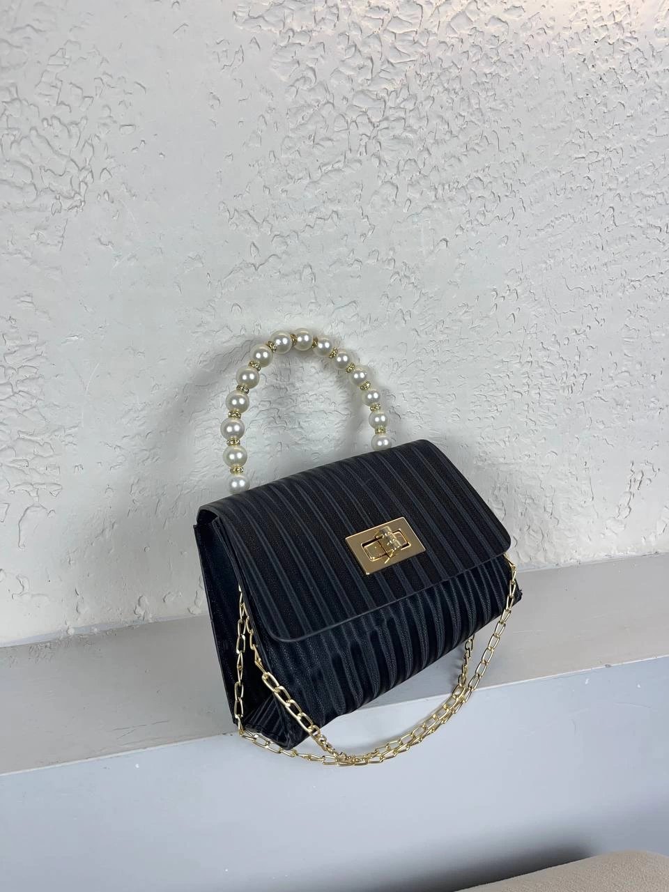 Siyah Renk İncili Zincirli Çanta CB4178