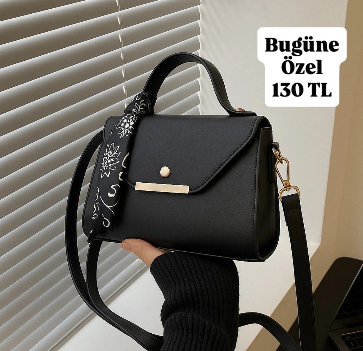 Siyah Renk Kalıp Fularlı Çanta CB9145