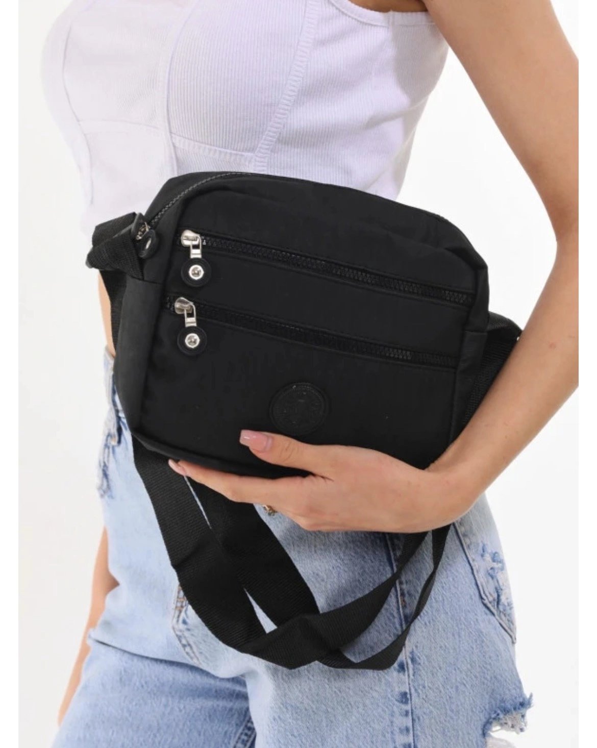 Siyah Renk Krinkıl Kumaş Çanta CB8522