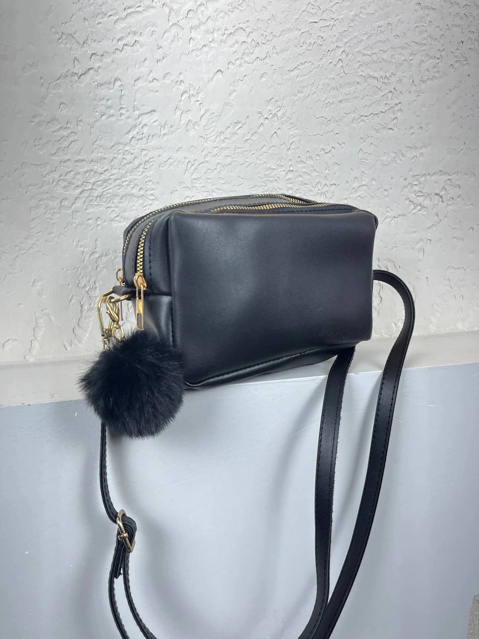 Siyah Renk Ponponlu 2 Bölme Çanta CB6378