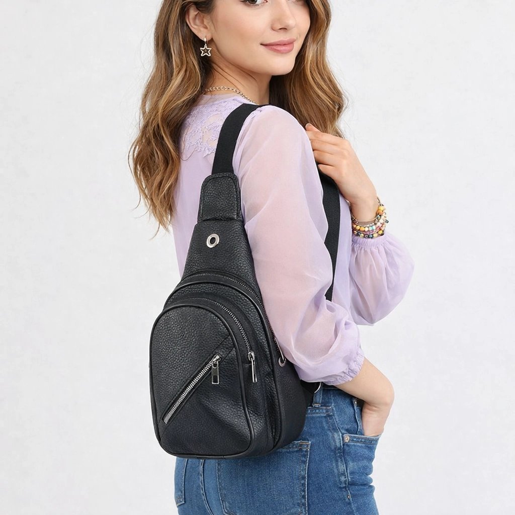 Siyah Renk Suni Deri Body Bag Çanta