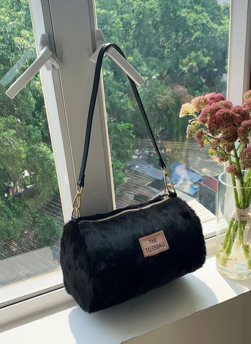 Siyah Renk TOTE PELUŞ Çanta CB90223