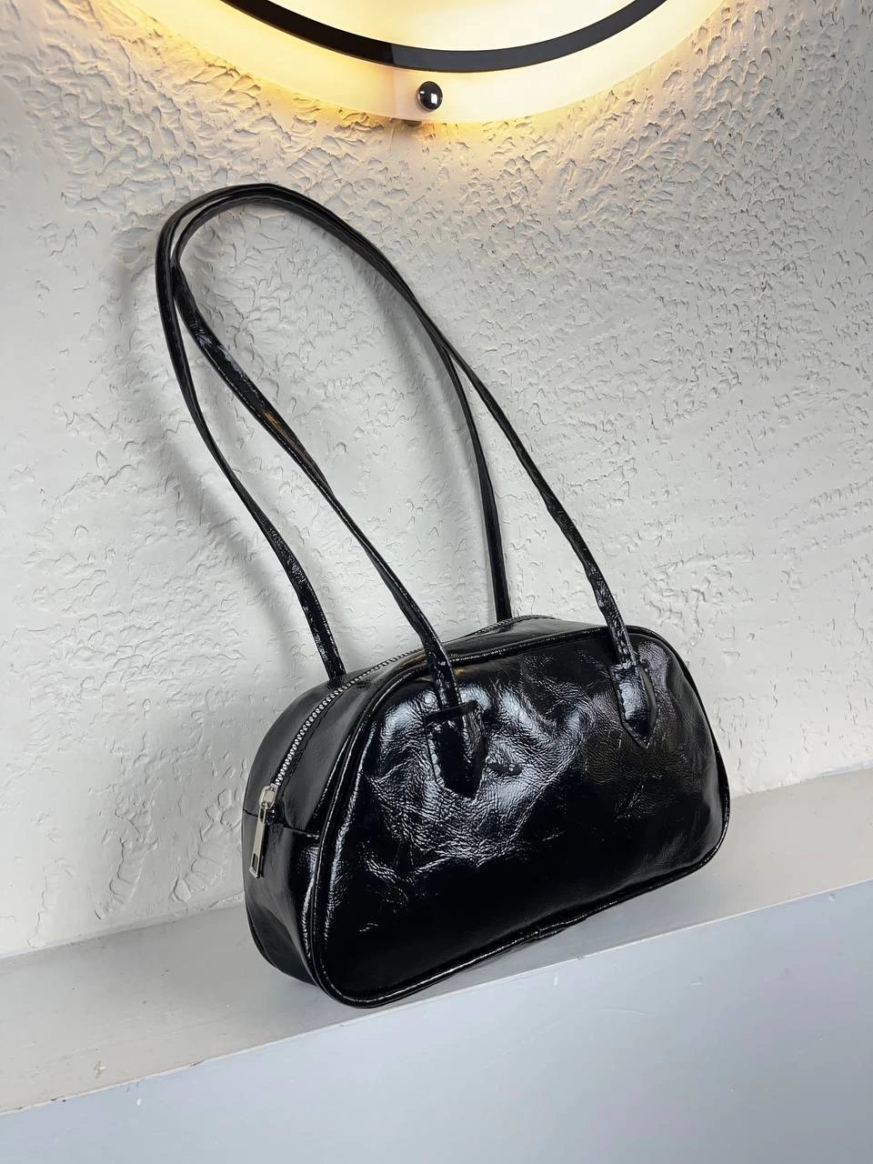 Siyah Renk UZUN SAPLI Parlak Çanta CB2074