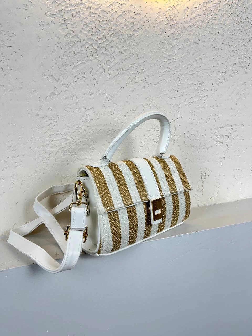 Taba Çizgili Beyaz Sap Çanta Vedat2013