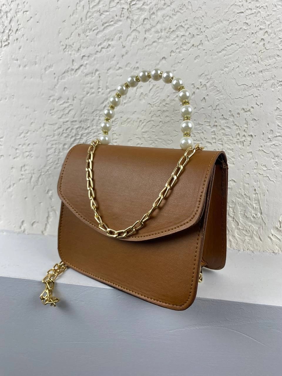 Taba Renk İncili Kol Çanta