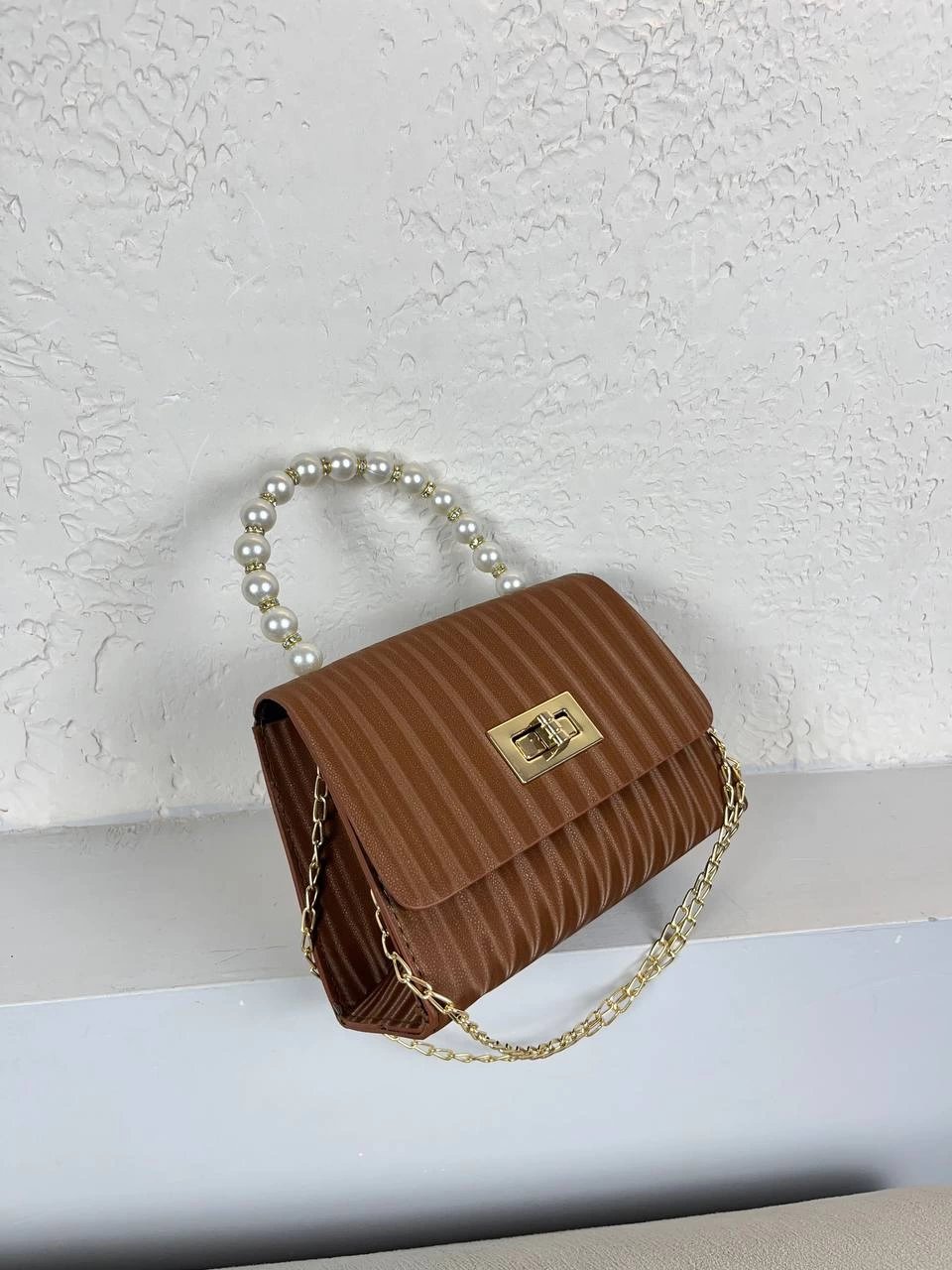 Taba Renk İncili Zincirli Çanta CB4178