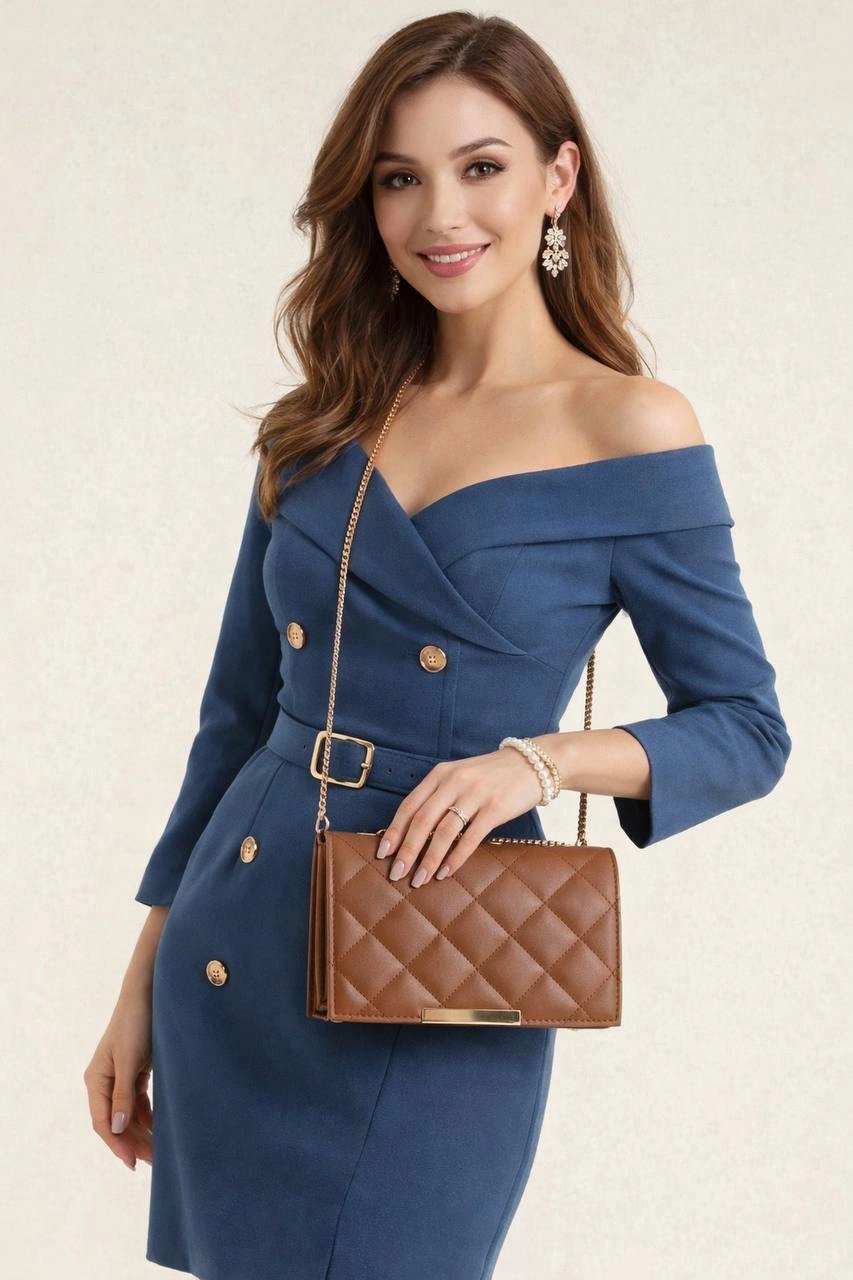 Taba Renk Kapitone Zincirli Çanta CB09141