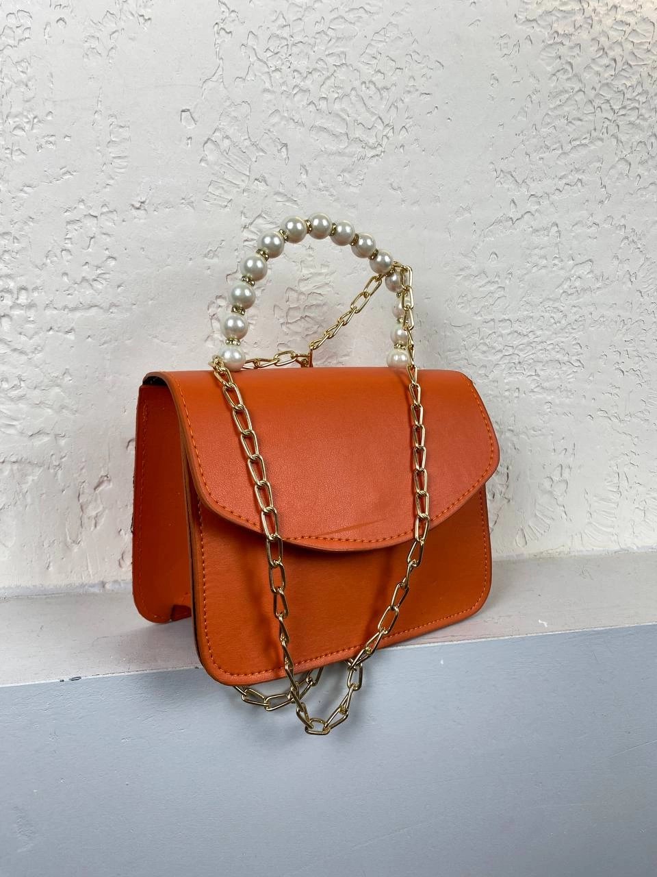 Turuncu Renk İncili Çapraz Çanta