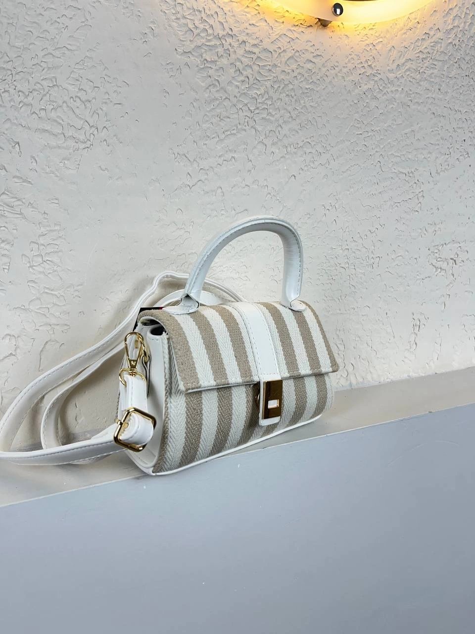 Vizon Çizgili Beyaz Sap Çanta Vedat2013
