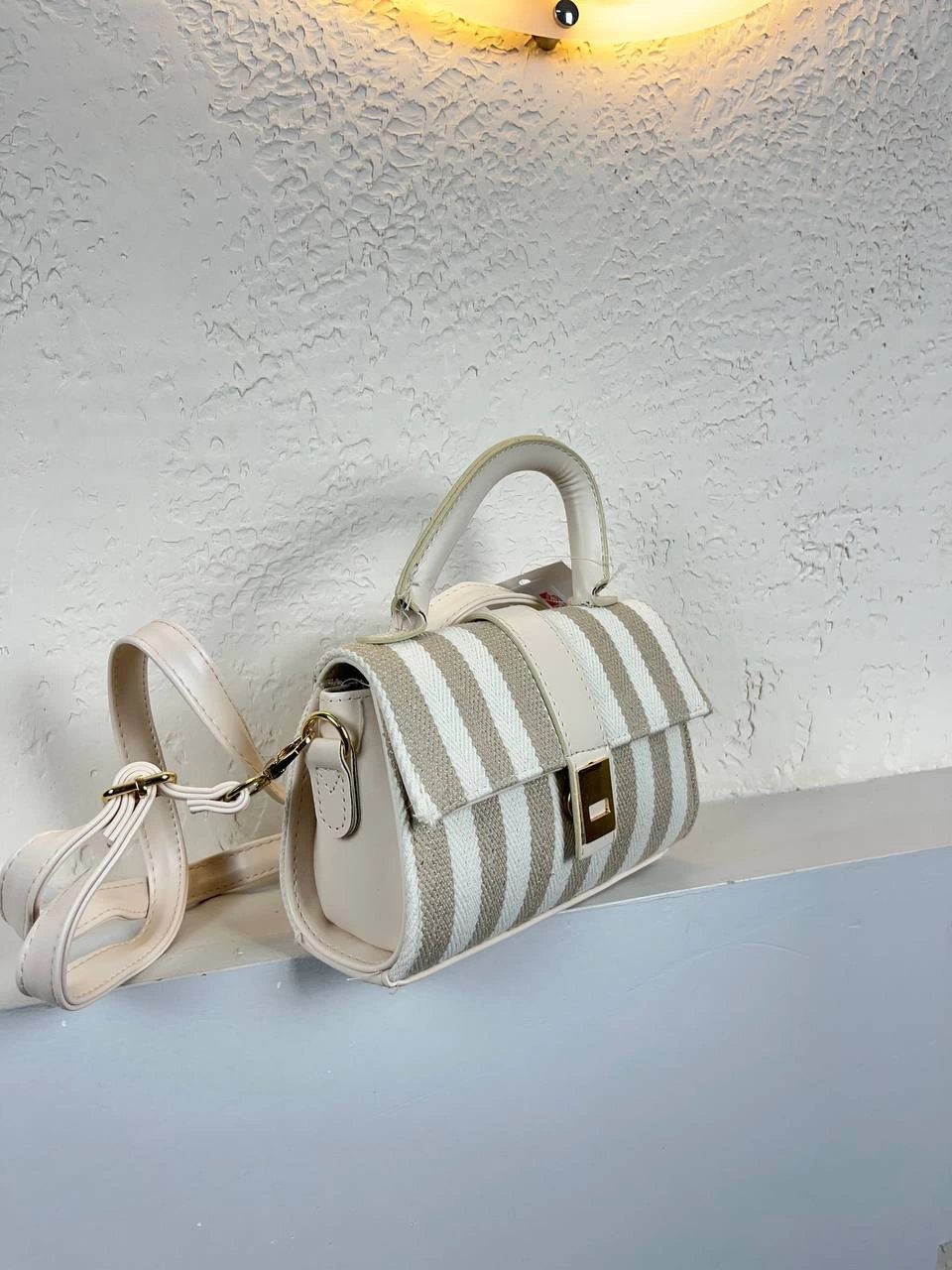 Vizon Çizgili Krem Sap Çanta Vedat2013