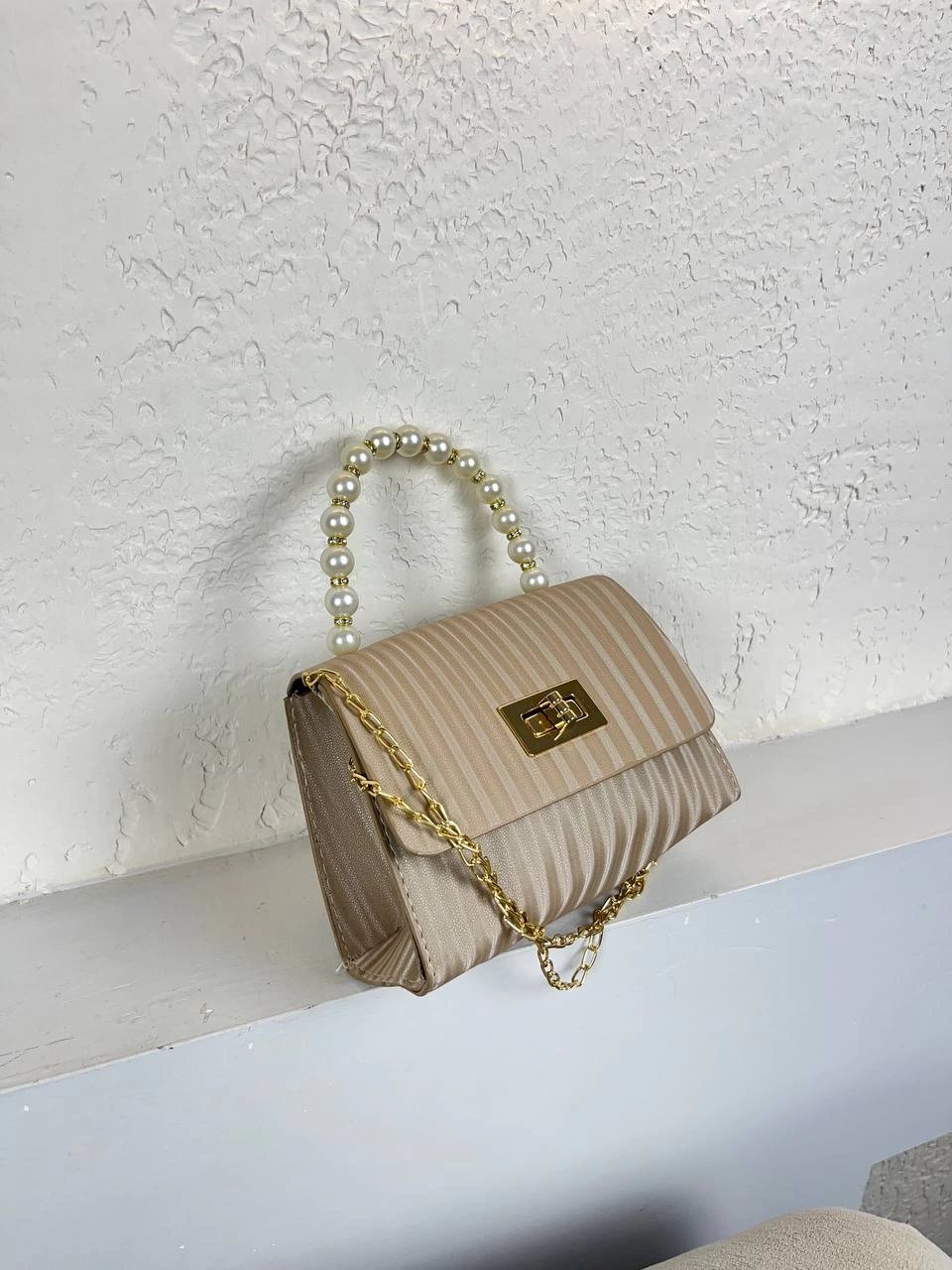 Vizon Renk İncili Zincirli Çanta CB4178