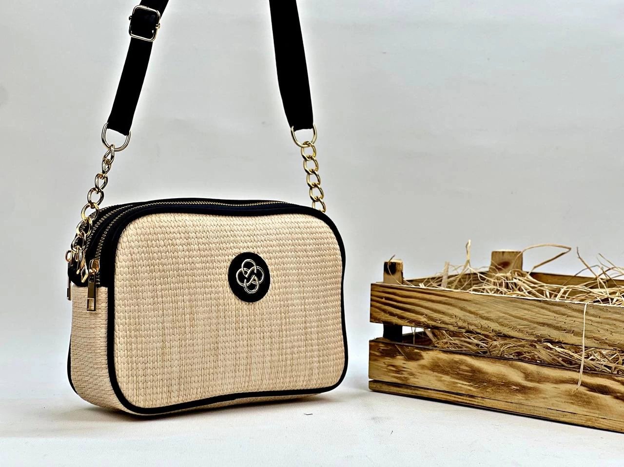 Vizon Renk Kenarları Siyah 3 BÖLMELİ HASIR Çanta CB9809