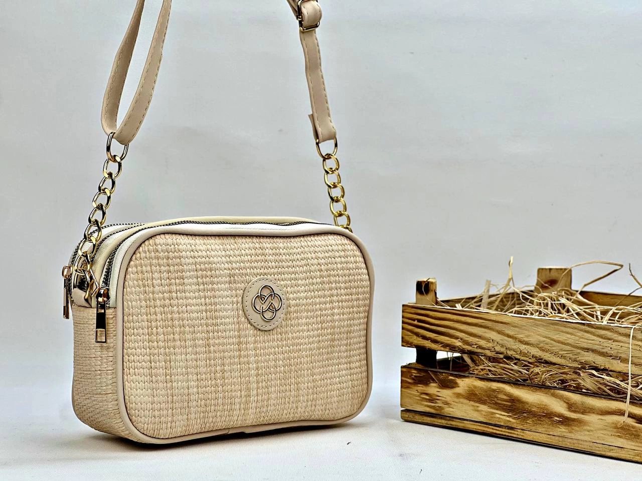 Vizon Renk Kenarları Vizon 3 BÖLMELİ HASIR Çanta CB9809