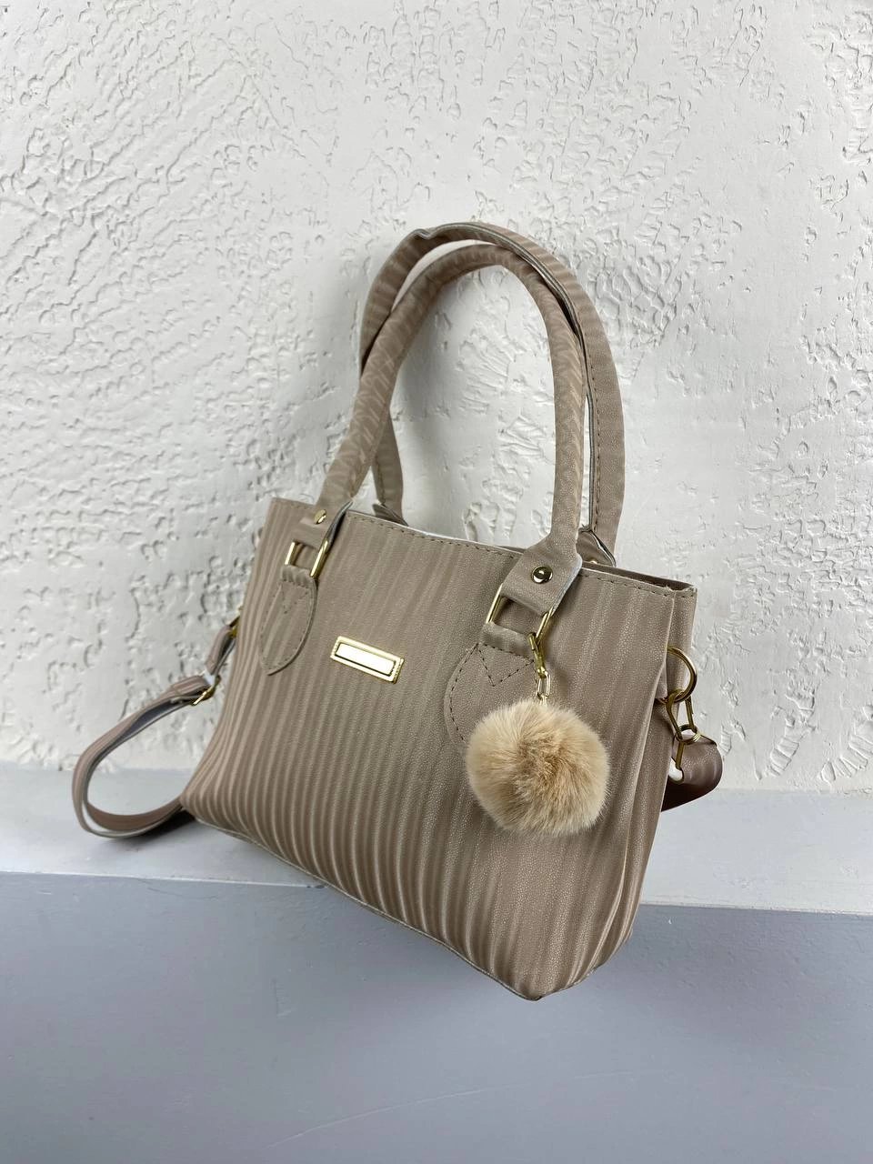 Vizon Renk Ponponlu 2 Bölmeli Kol Çanta