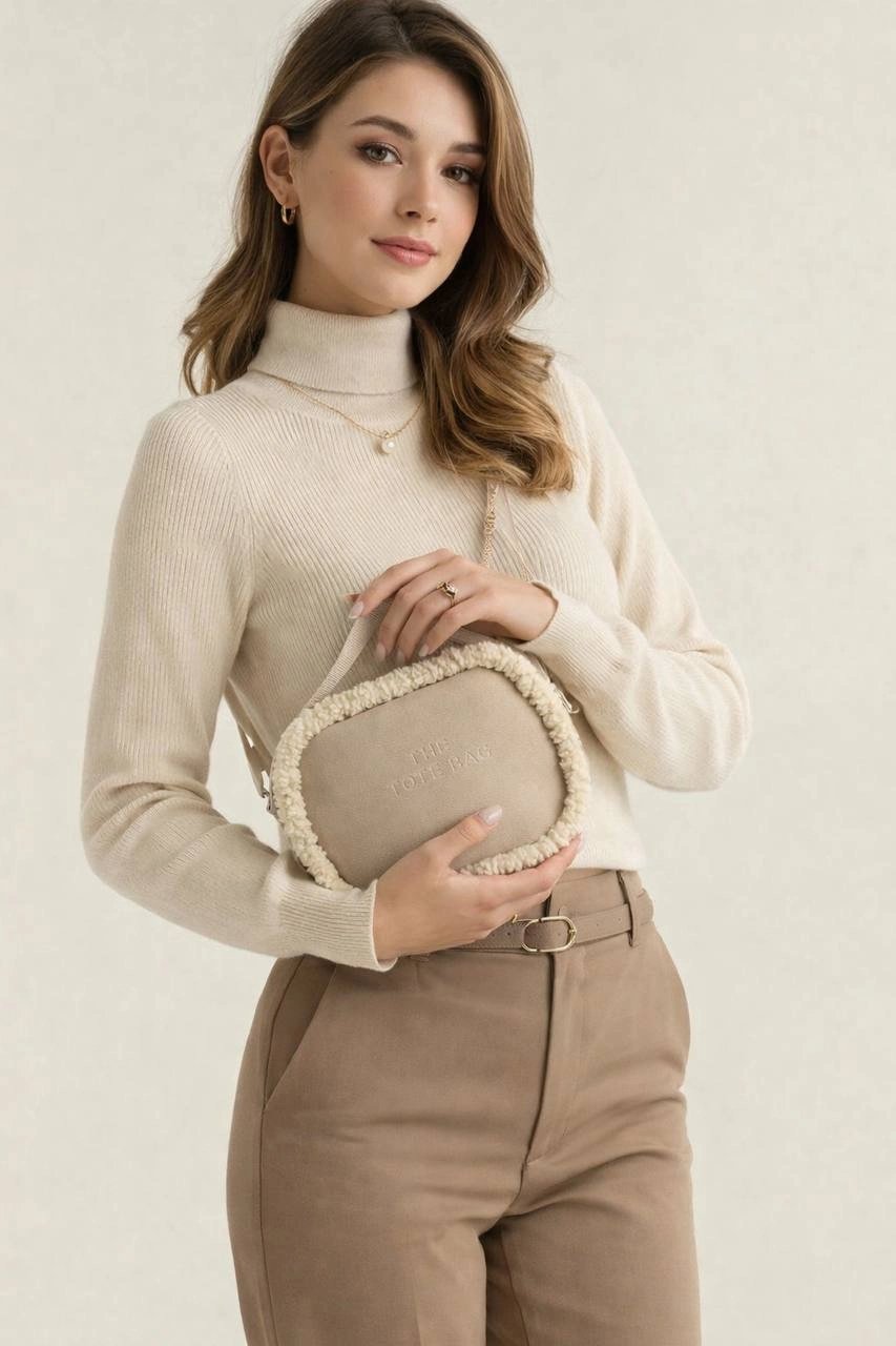 Vizon Renk Yanları Peluş Çanta CB88141