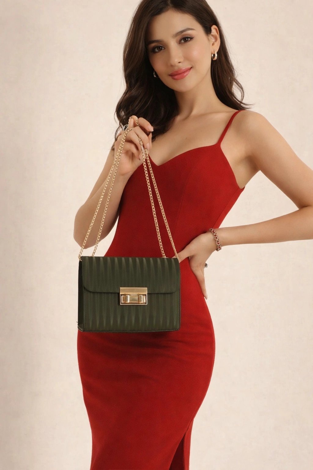 Yeşil Zincir Detaylı Çapraz Çanta CB9103