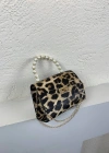 Koyu Leopar Renk İncili Zincirli Çanta CB4178