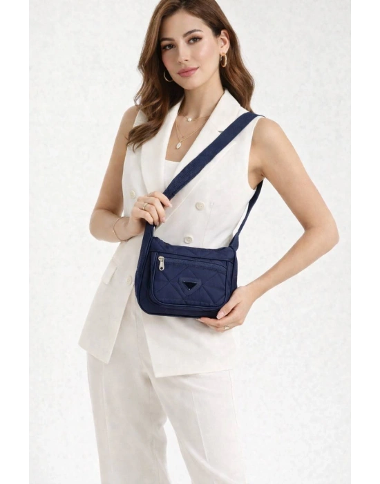 Lacivert Renk 2 Bölme Kapitone Orta Boy Çanta CB3697