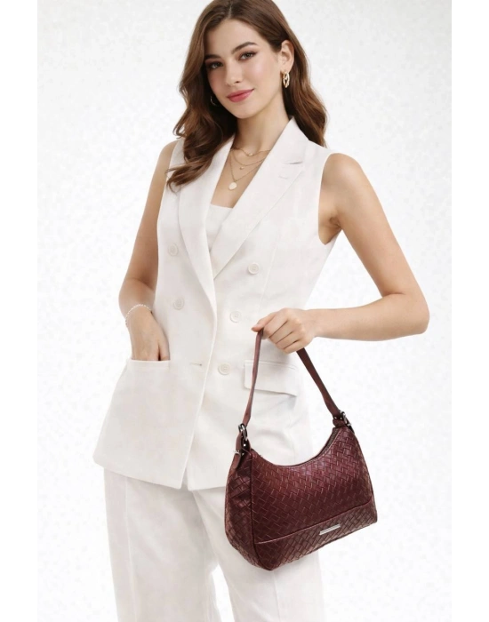 Bordo Renk ÖRGÜLÜ BAGET Çanta CB51941