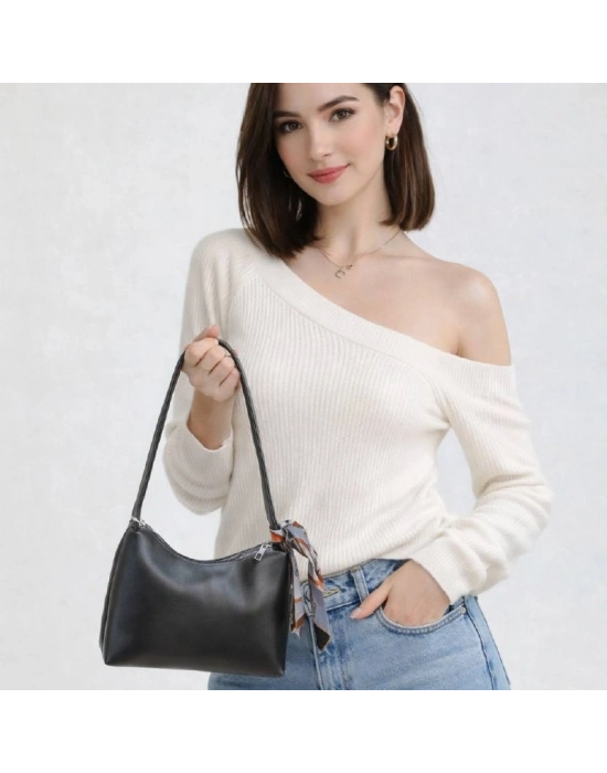 Gümüş Deri Baget Fularlı Kol Çanta CB3089