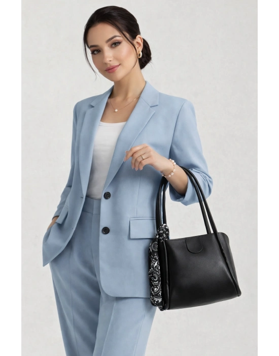 Siyah Renk Yeni Fularlı Kol Çanta CB1444