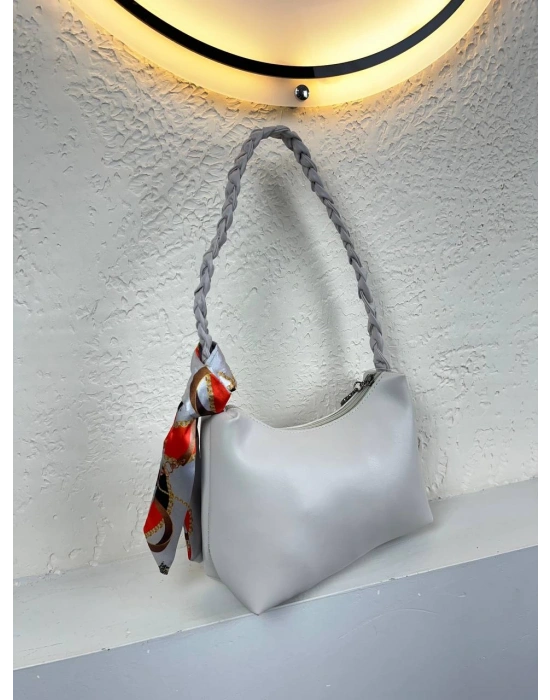 Açık Gri Kolları Hasır Fularlı Kol Çanta CB6714