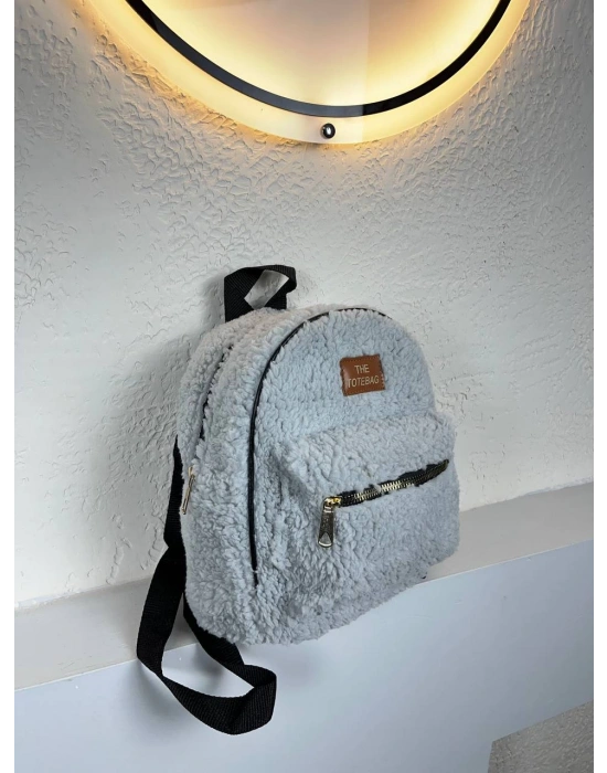 Açık Gri Peluş Sırt Çanta CB8527
