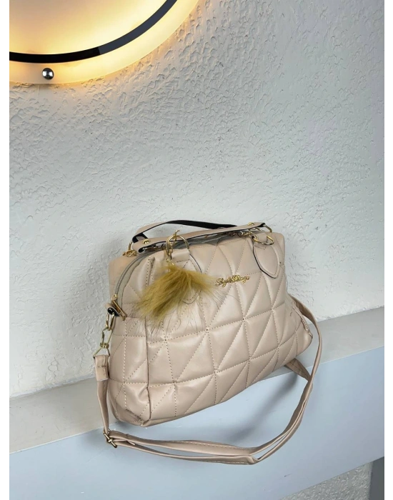 Açık Vizon  Ponpon hediyeli Zincirli Çapraz Çanta CB7826