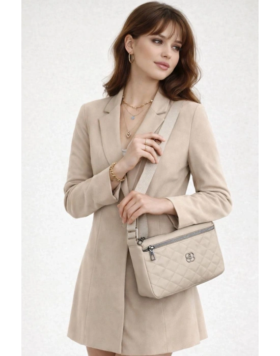 Açık Vizon Renk 3 Bölme Kapitone Çanta CB90113