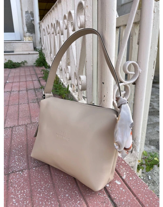 Açık Vizon TOTE Fularlı Kalite Çanta CB09131