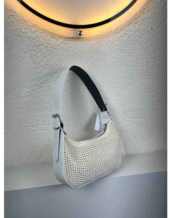 Beyaz Kalite Taşlı Baget Çanta CB0144