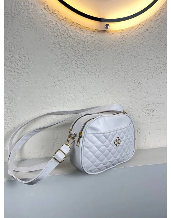 Beyaz Kapitone YENİSİ 3 Bölme Çapraz Çanta CB9520