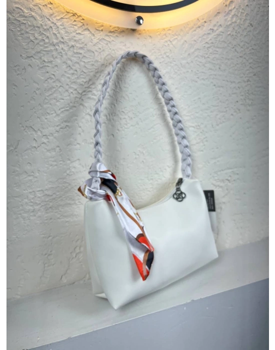 Beyaz Kolları Hasır Fularlı Kol Çanta CB6714