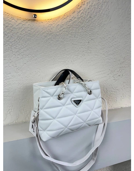Beyaz Renk Kapitone 2 Bölme Kalite Çanta CB8143