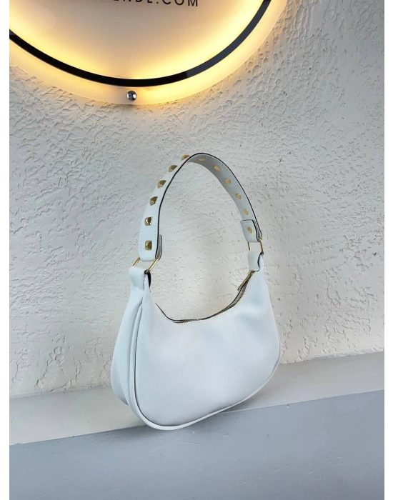 Beyaz Renk Lakos Deri Baget Çanta CB7171