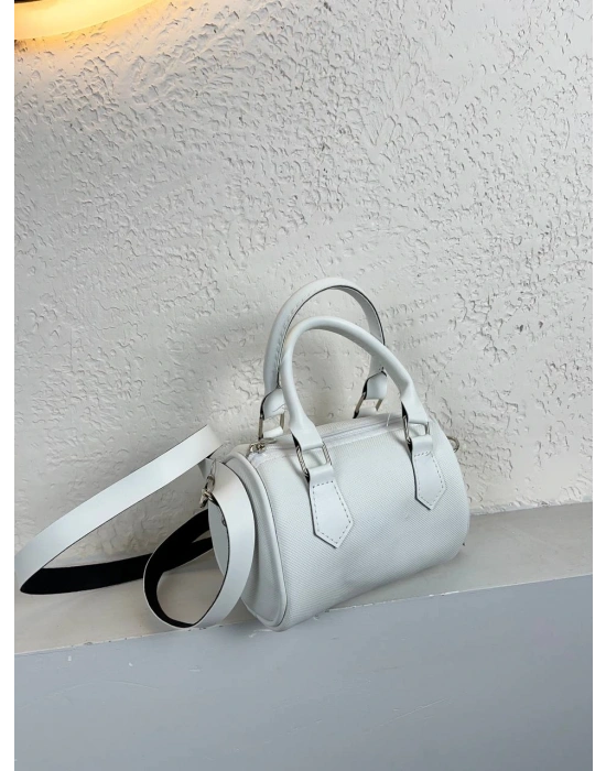 Beyaz Renk MİNİ Silindir Çapraz Çanta CB89111