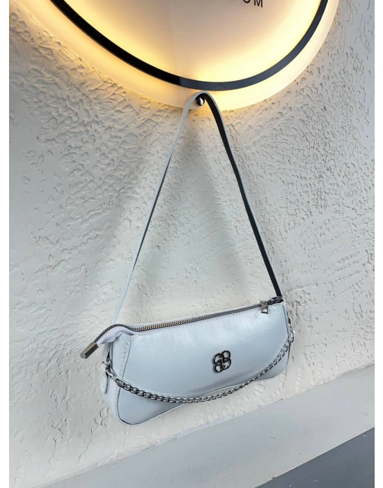 Beyaz Renk Önü Zincirli Çanta CB8911