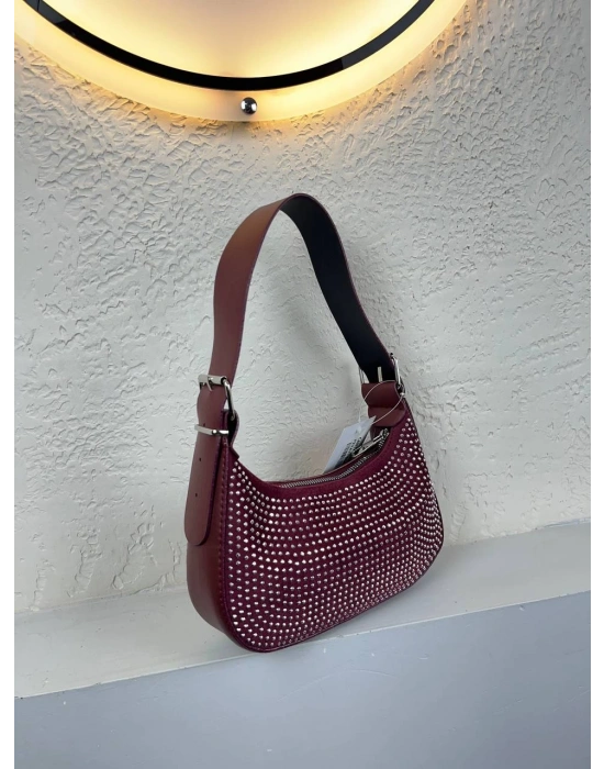 Bordo Kalite Taşlı Baget Çanta CB0144