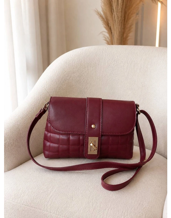 Bordo Renk 2 Bölme Kapitone Çanta CB61841