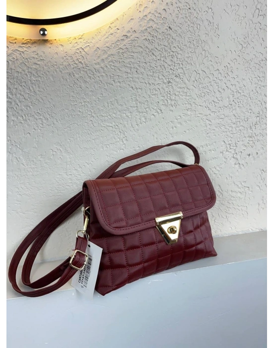 Bordo Renk 2 Bölme Kapitone Çanta CB89114