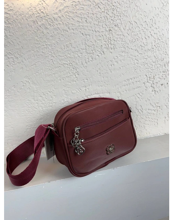 Bordo Renk 3 Bölme Çapraz Çanta CB29141
