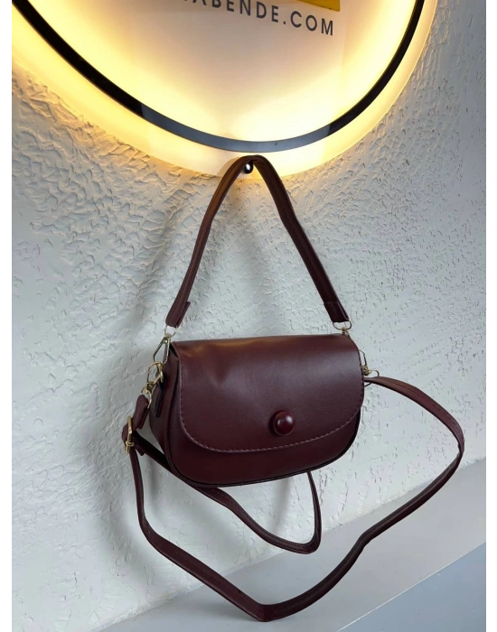 Bordo Renk Düğmeli Çapraz Çanta CB98422