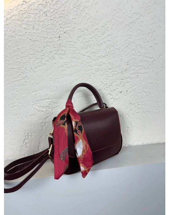 Bordo Renk Kalıp FULARLI Çanta CB0241