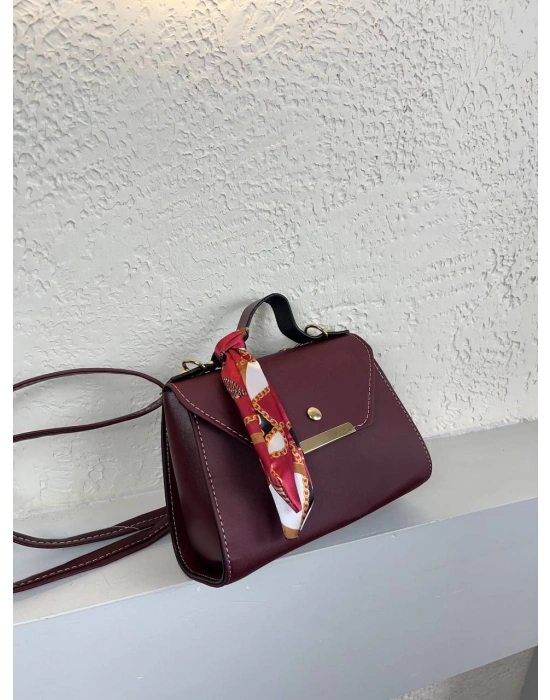 Bordo Renk Kalıp Fularlı Çanta CB9145