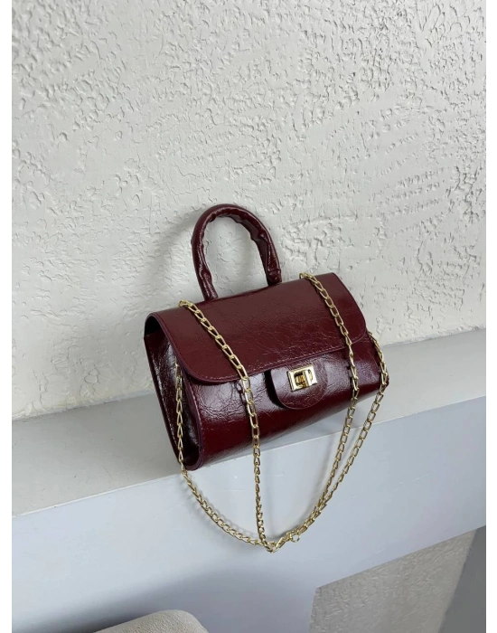 Bordo Renk Kalıp Zincirli Çapraz Çanta CB8161