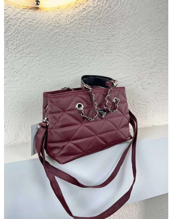 Bordo Renk Kapitone 2 Bölme Kalite Çanta CB8143
