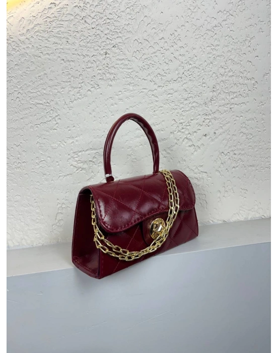 Bordo Renk Kapitone Zincirli Çanta CB8134