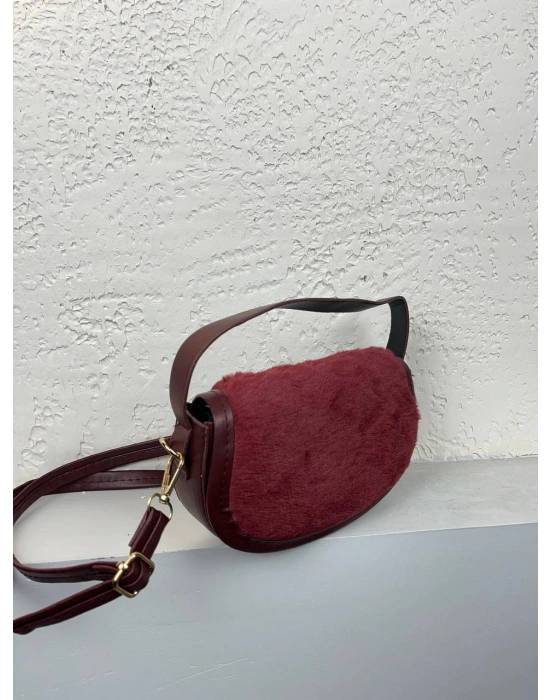 Bordo Renk Peluş Çanta CB90913