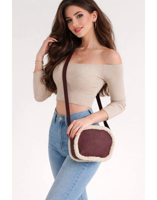 Bordo Renk Yanları Peluş Çanta CB88141
